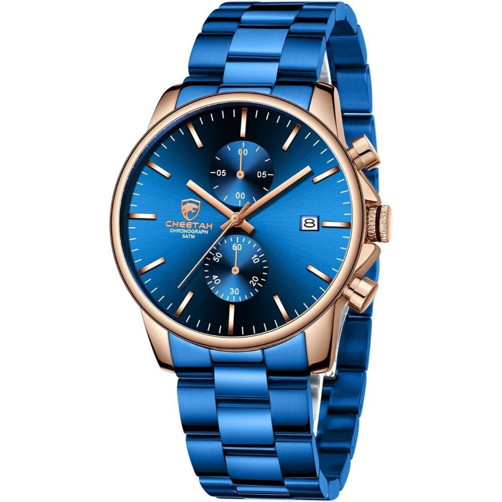 Men's Rose-Blue Minimal Stainless Steel Waterproof Stainless Steel Wrist Watch
